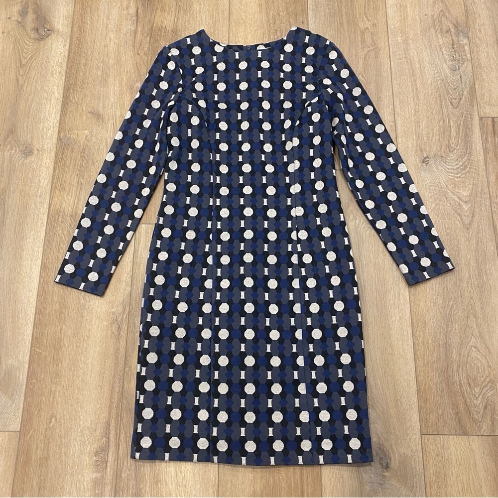 🌟BODEN🌟 PRICILLA JACQUARD COTTON LONG SLEEVE SHEATH DOT DRESS BLACK/BLUE SZ 6